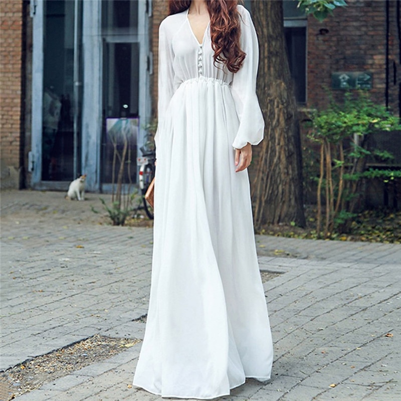 robe blanche longue manche