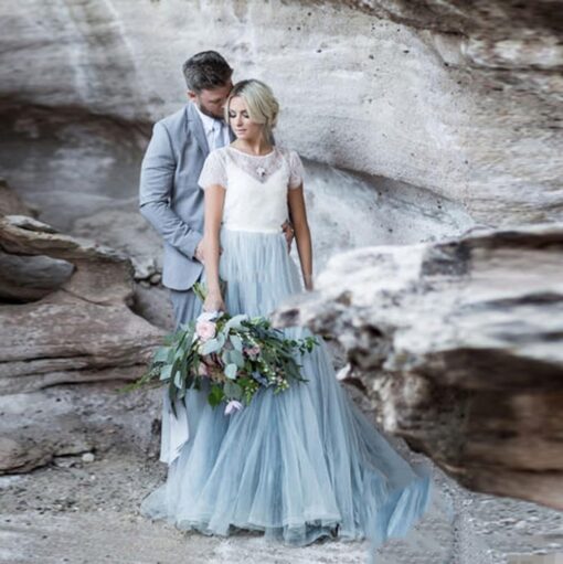 Robe De Mariée Blanche Et Bleu | Soirée Blanche