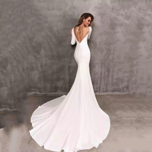 Robe De Mariée Sirène A Manche Longue Blanche | Soirée Blanche