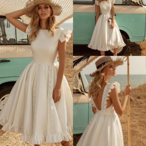 Robe De Mariée Bohème Courte Blanche – Image 4