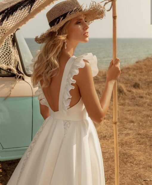 Robe De Mariée Bohème Courte Blanche – Image 2