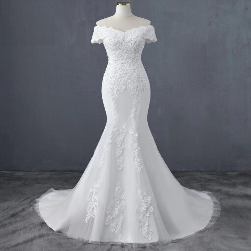 Robe De Mariée Sirène Blanche Manches Tombantes | Soirée Blanche