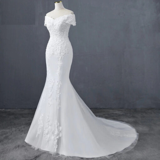 Robe De Mariée Sirène Blanche Manches Tombantes | Soirée Blanche