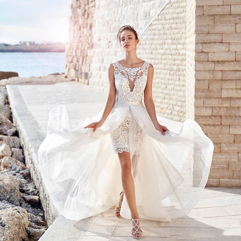 Robe De Mariée Courte Détachable Blanche | Soirée Blanche