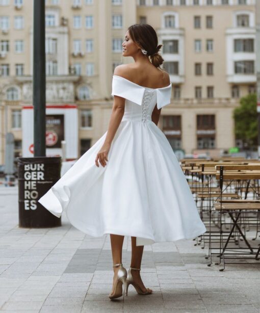 Robe De Mariée Courte Manches Croisées Blanche | Soirée Blanche