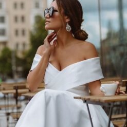 Robe De Mariée Courte Manches Croisées Blanche image 7 | Soirée Blanche Robe De Mariée Courte Manches Croisées Blanche | Soirée Blanche