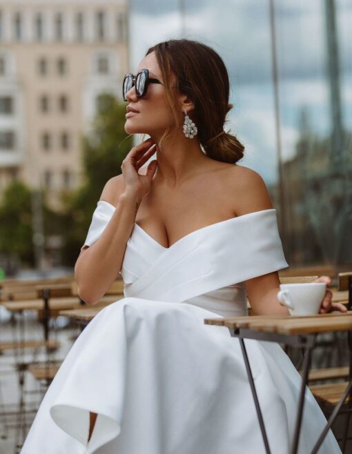Robe De Mariée Courte Manches Croisées Blanche | Soirée Blanche