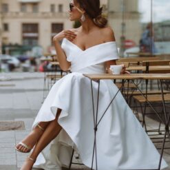Robe De Mariée Courte Manches Croisées Blanche image 9 | Soirée Blanche Robe De Mariée Courte Manches Croisées | Soirée Blanche