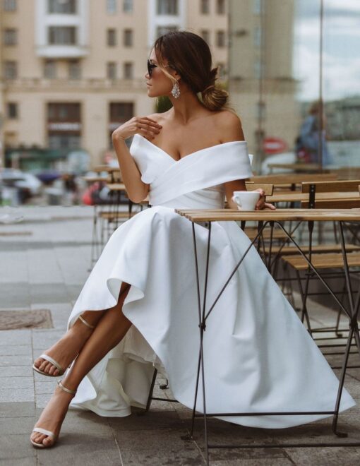 Robe De Mariée Courte Manches Croisées | Soirée Blanche