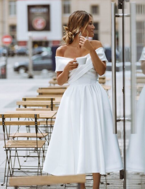 Robe De Mariée Courte Manches Croisées Blanche | Soirée Blanche