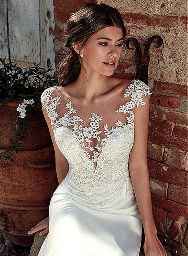 Robe De Mariée Sirène Dentelle Florale Blanche Soirée Blanche