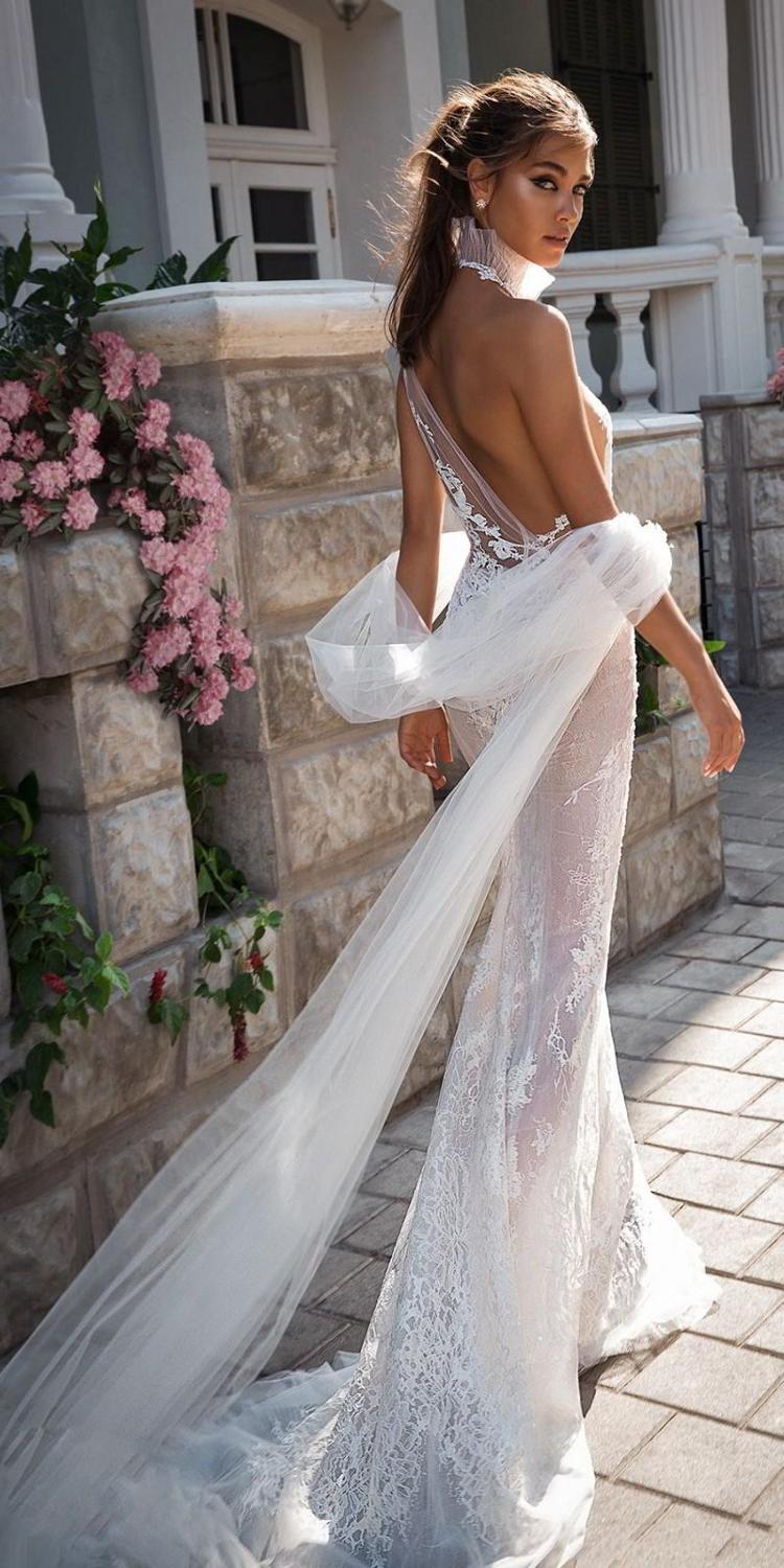 Robe De Mariee Sirene Col Haut Sexy Blanche Soiree Blanche