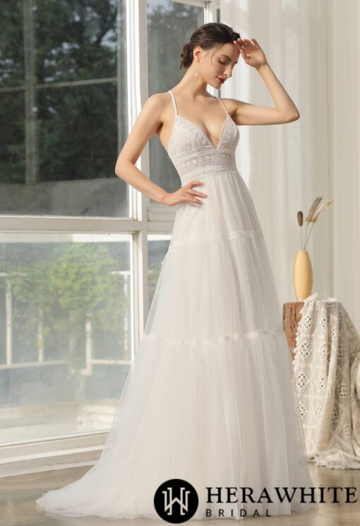 Robe de mariée en dentelle bohème et dos croisé | Soirée Blanche