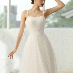 Robe de mariée A plissée simple et dentelle fine | Soirée Blanche