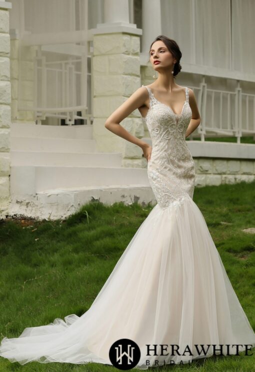 Robe de mariée trompette en dentelle perlée et tulle | Soirée Blanche