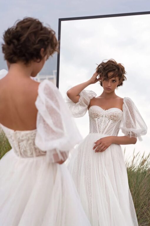 Robe De Mariée Manches Courtes En Tulle