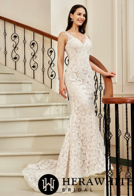 Robe de mariée fourreau à dentelle florale | Soirée Blanche