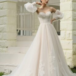 Robe de mariée ligne A bustier avec manches longues détachables image 11 | Soirée Blanche Robe de mariée ligne A bustier avec manches longues détachables | Soirée Blanche