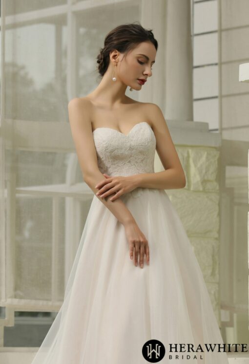 Robe de mariée ligne A bustier avec manches longues détachables | Soirée Blanche