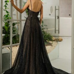 Robe de mariée romantique à corset en tulle et paillettes noires | Soirée Blanche