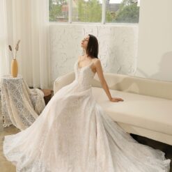 Robe de mariée ligne A en dentelle perlée avec bretelles spaghetti | Soirée Blanche