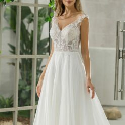 Robe de mariée sans manches en organza et dentelle à effet d’illusion | Soirée Blanche