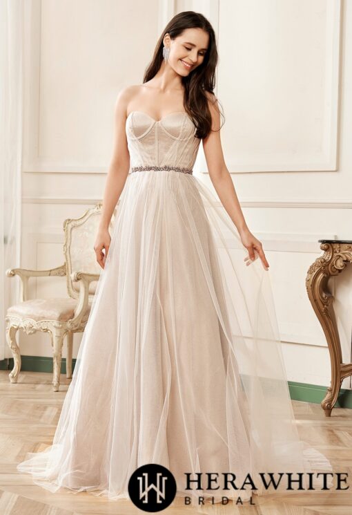 Robe de mariée en tulle avec corset rose nude | Soirée Blanche