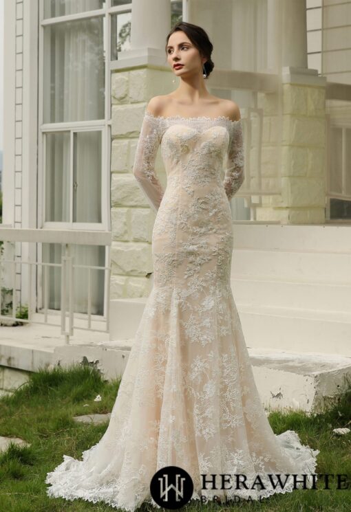 Robe de mariée sirène décolletée avec dentelle illusion | Soirée Blanche