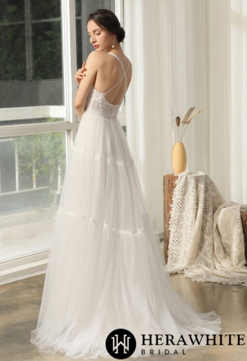 Robe de mariée en dentelle bohème et dos croisé | Soirée Blanche