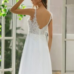 Robe de mariée A en dentelle simple avec jupe en mousseline de soie | Soirée Blanche