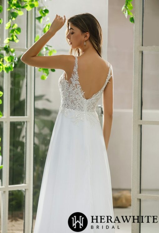 Robe de mariée A en dentelle simple avec jupe en mousseline de soie | Soirée Blanche