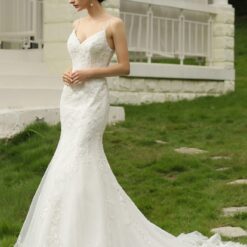 Robe de mariée ajustée à bretelles spaghetti avec perlage | Soirée Blanche