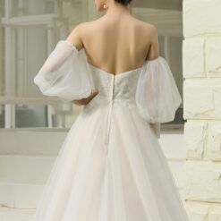 Robe de mariée ligne A bustier avec manches longues détachables image 12 | Soirée Blanche Robe de mariée ligne A bustier avec manches longues détachables | Soirée Blanche