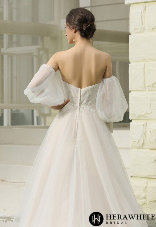 Robe de mariée ligne A bustier avec manches longues détachables | Soirée Blanche