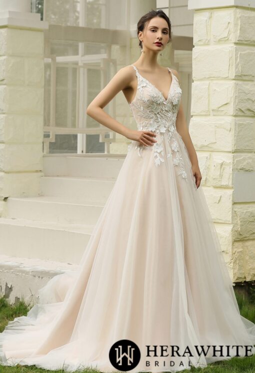 Robe de bal princesse avec dentelle florale et paillettes | Soirée Blanche