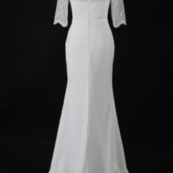 Robe de mariée fourreau en crêpe à manches 3/4 et dentelle| Soirée Blanche
