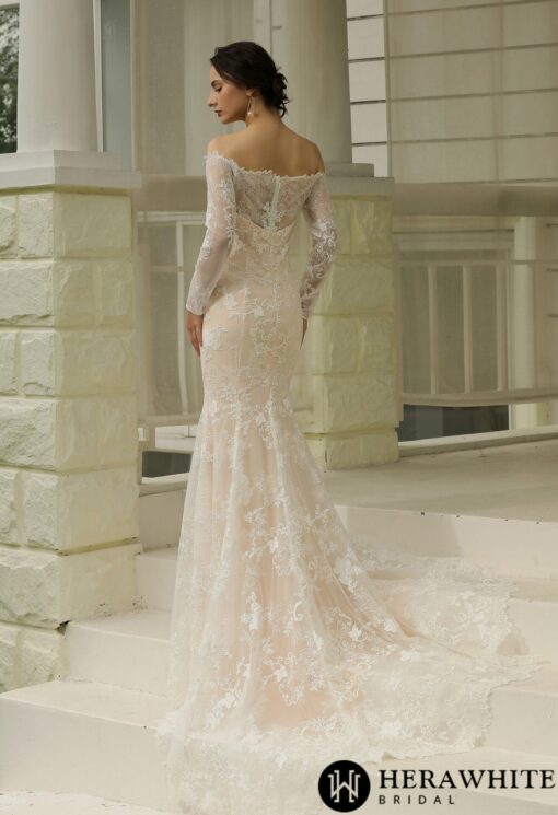 Robe de mariée sirène décolletée avec dentelle illusion | Soirée Blanche