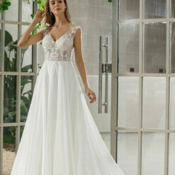 Robe de mariée sans manches en organza et dentelle à effet d’illusion | Soirée Blanche