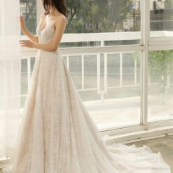 Robe de mariée ligne A en dentelle perlée avec bretelles spaghetti | Soirée Blanche