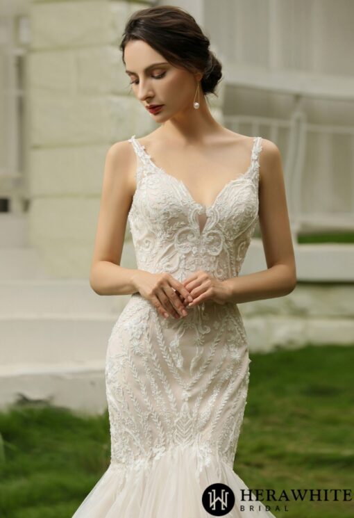 Robe de mariée trompette en dentelle perlée et tulle | Soirée Blanche