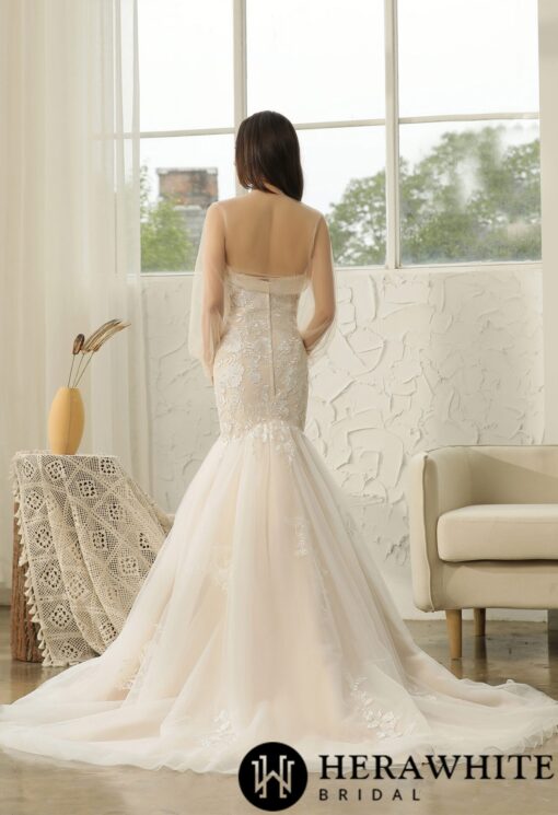 Robe de mariée sirène en tulle et dentelle à cœur ouvert | Soirée Blanche