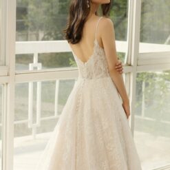 Robe de mariée ligne A en dentelle perlée avec bretelles spaghetti | Soirée Blanche