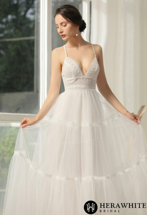Robe de mariée en dentelle bohème et dos croisé | Soirée Blanche