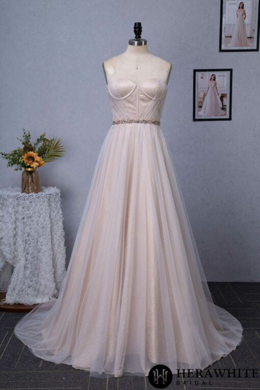 Robe de mariée en tulle avec corset rose nude | Soirée Blanche