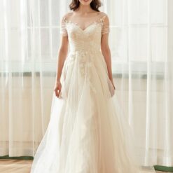 Robe de mariée romantique à corsage plissé en tulle avec illusion sur l'épaule image 11 | Soirée Blanche Robe de mariée romantique à corsage plissé en tulle avec illusion sur l’épaule | Soirée Blanche