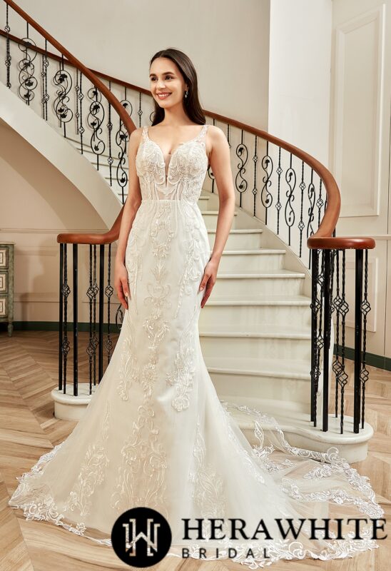 Robe de mariée longue traîne dentelle