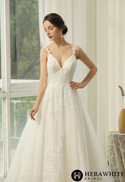 Robe de mariée à bretelles dentelle fine | Soirée Blanche