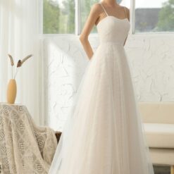 Robe de mariée A plissée simple et dentelle fine | Soirée Blanche