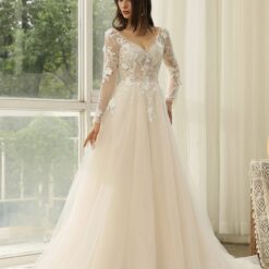 Robe de Mariée Princesse à Manches Longues et dentelle florale | Soirée Blanche