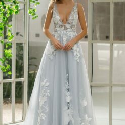 Robe de mariée col V plongeant avec motifs floraux | Soirée Blanche